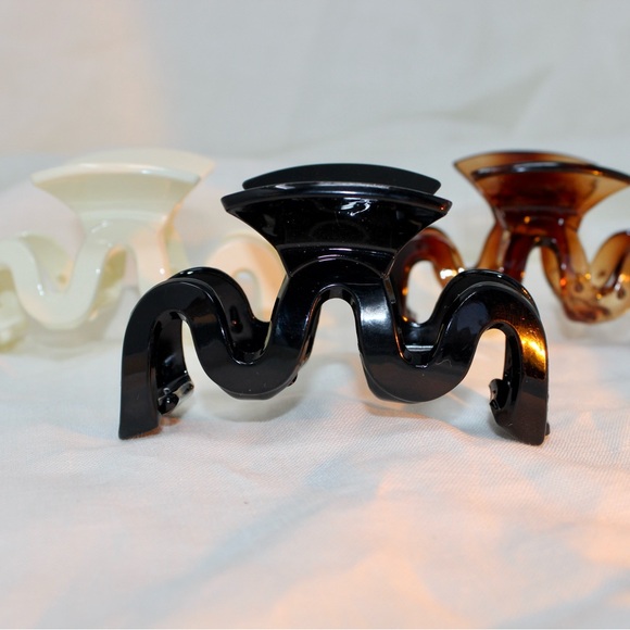 Set of Three Hair Claw Clips in Black, Brown, and Cream - Picture 3 of 6